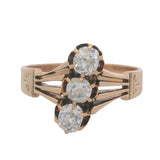Antique Mid-Victorian Era Solid 14kt Rose Gold 3-Stone VS2 Old Mine Diamonds Ring Size 7