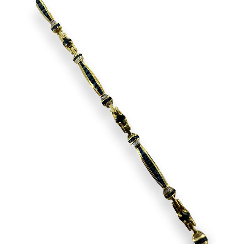 Kahn Bros Antique 1930-40s Lab Sapphire and Natural Diamond Alternating Link Bracelet in 18kt Yellow Gold