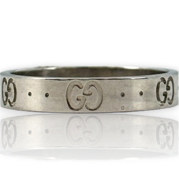 GUCCI Icon Thin 18kt White Gold Monogramed GG 4mm Band