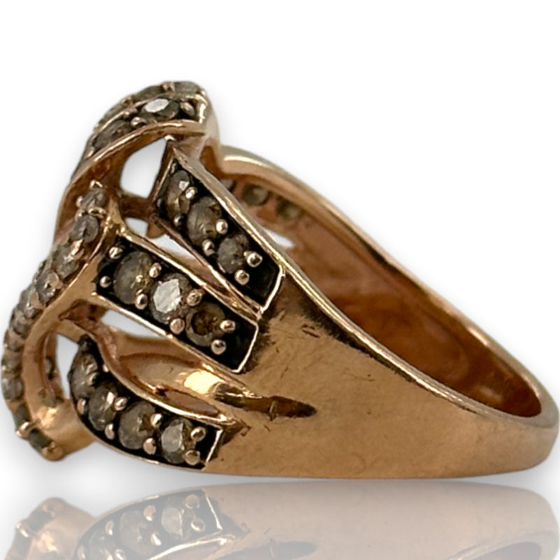 Kay Jewelers 10kt Rose Gold LeVian-style Brown and White Diamonds Crossover Statement Ring Size 6.75