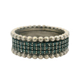 Solid 925 Sterling Silver Bead and Blue Diamond Pave 8mm Band Ring Size 8