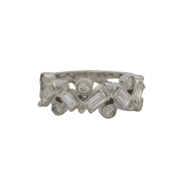 EFFY Jewelry Solid 14kt White Gold Baguette and Round Diamond Cluster 8mm Wide Fashion Ring Size 6