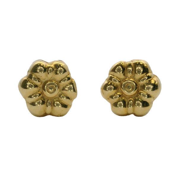 Vintage 2002 Egyptian Solid 18kt Yellow Gold 6.5mm Flower Stud Earrings