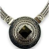 Didae Shablool 1980s 925 Sterling Silver and 14kt Yellow Gold Herringbone Chain 18" Medal Necklace Made in Israel