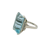 Vintage Mid-Century 14k Emerald-Cut Aquamarine and Diamond Cocktail Statement Ring Size 6