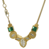 Vintage UnoAerre Italian Solid 14kt Yellow Gold 1.36ctw Marquise Diamond and Emerald 15" Collar Necklace