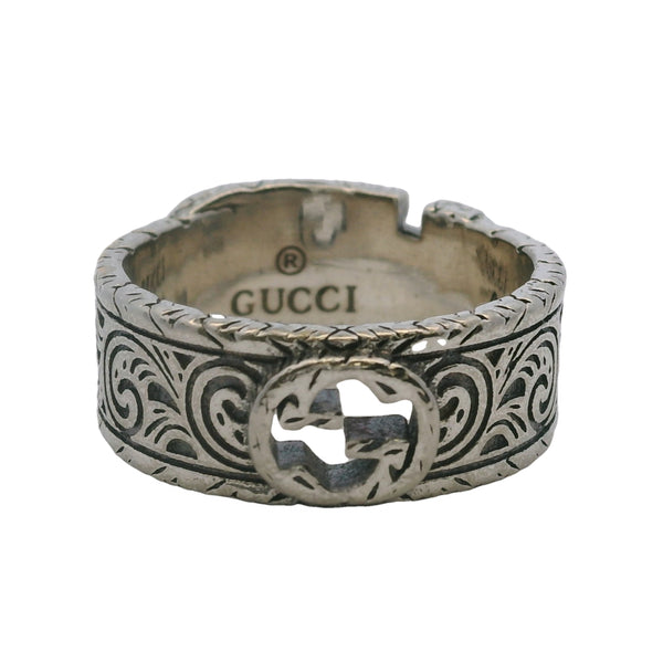 Gucci Garden 925 Sterling Silver Interlocking G Swirl Pattern Belt Buckle Ring Size 9.5 Made In Italy