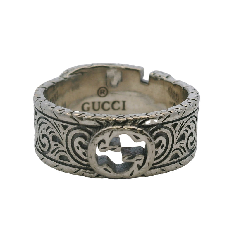 Gucci Garden 925 Sterling Silver Interlocking G Swirl Pattern Belt Buckle Ring Size 9.5 Made In Italy