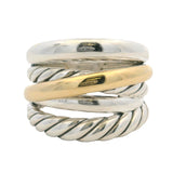 David Yurman Solid 925 Sterling and 14kt Gold Crossover Cable Ring Size 8