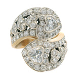 Solid 18kt Yellow Gold and VS 2ctw Diamond Large Heart Bypass Statement Ring Size 6.5