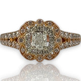 Neil Lane Retired Solid 14kt Rose Gold Cushion Cut Prong Set Diamond Engagement Ring with Double Halo and Diamond Split Sides Size 8.5