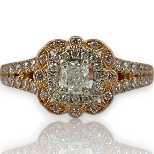 Anillo de compromiso de Neil Lane, en oro rosa macizo de 14 kt, con diamantes de talla cojín engastados en garras, doble halo y laterales divididos con diamantes, talla 8.5
