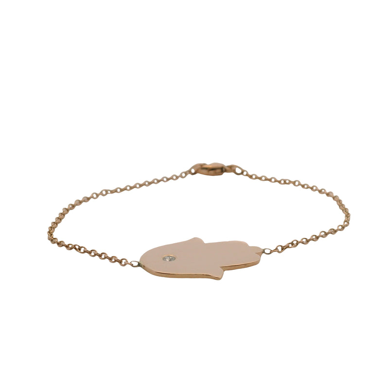 Kimberly McDonald Solid 18kt Rose Gold 6" Hamsa Hand Bracelet with Diamond