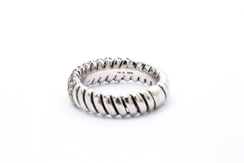 Braided Twisted Pave 14k 585 White Gold Diamond Cluster Cocktail Band Ring Size 6