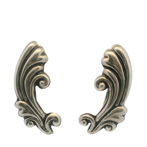 Taxco Mexico 925 Sterling Silver 34mm Long Water Pattern Swirl Unpierced Screw-Back Earrings