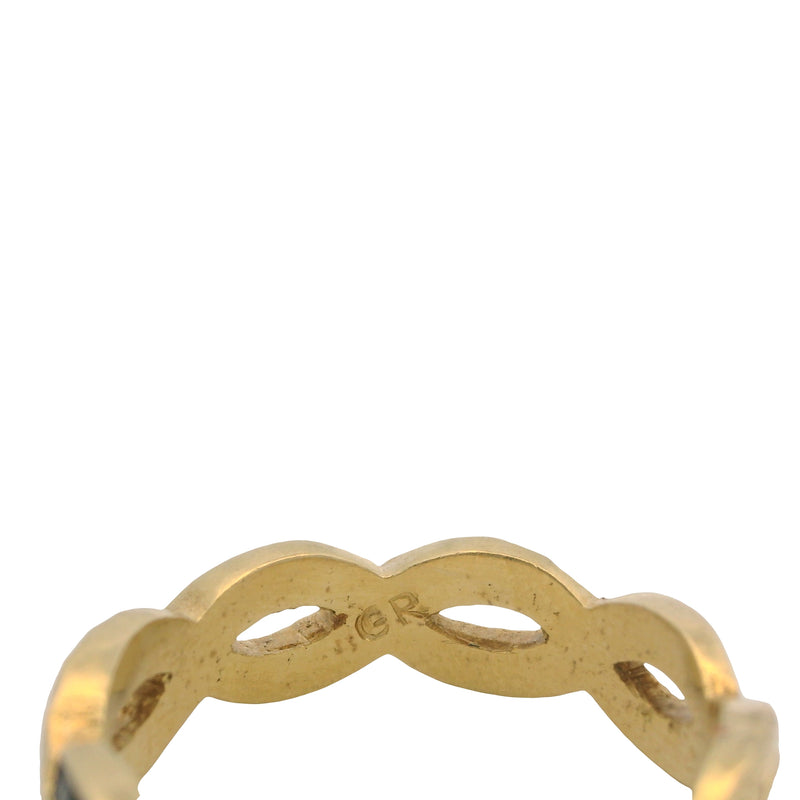 Solid 18kt Yellow Gold and Black Enamel Woven Twisted Wheat Pattern Band Ring Size 6.75