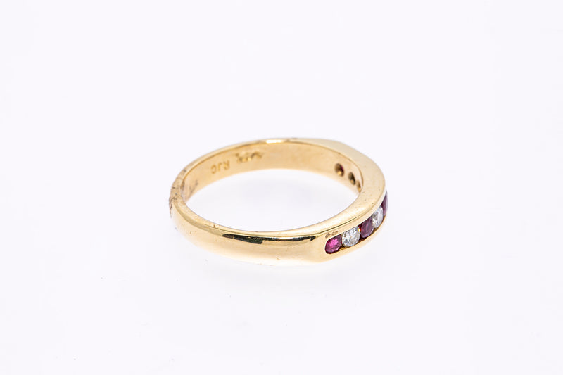 RJC Natural Ruby & Diamond Channel Line Band 14K 585 Yellow Gold Ring Size 6