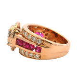Solid 14kt Rose Gold 1.88ctw Diamond and Ruby Cluster Statement 12.8mm Wide Ring Size 7