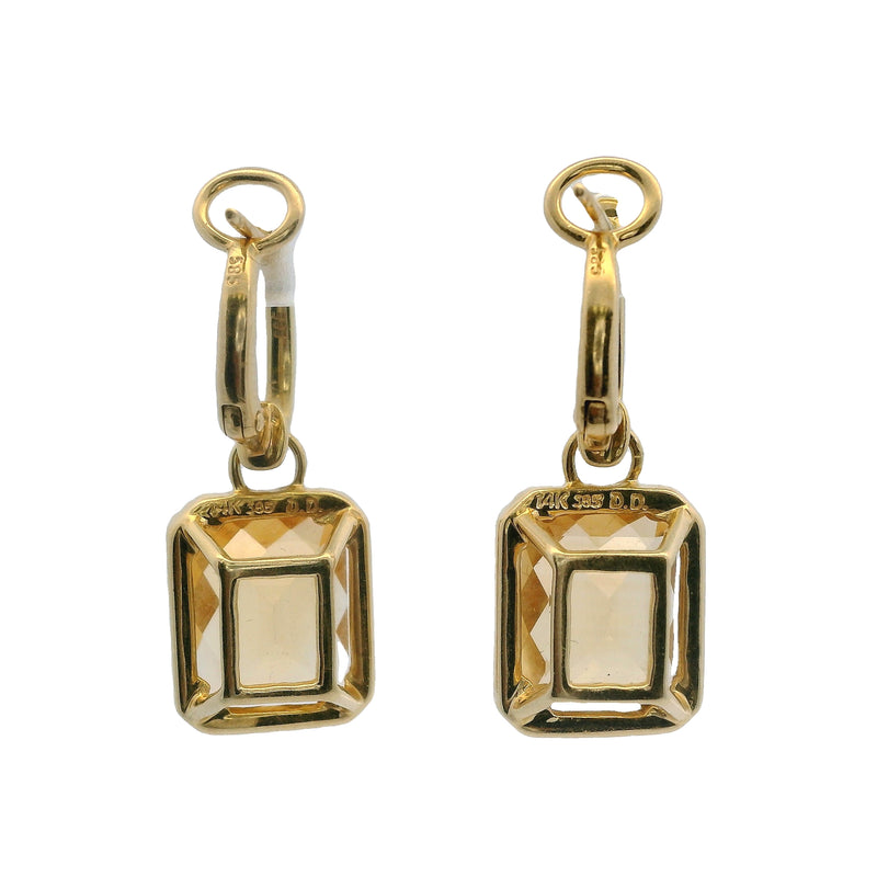 14kt Yellow Gold Citrine and Diamond Convertible Huggie Hoops to Drop/Dangle Omega Back Earrings