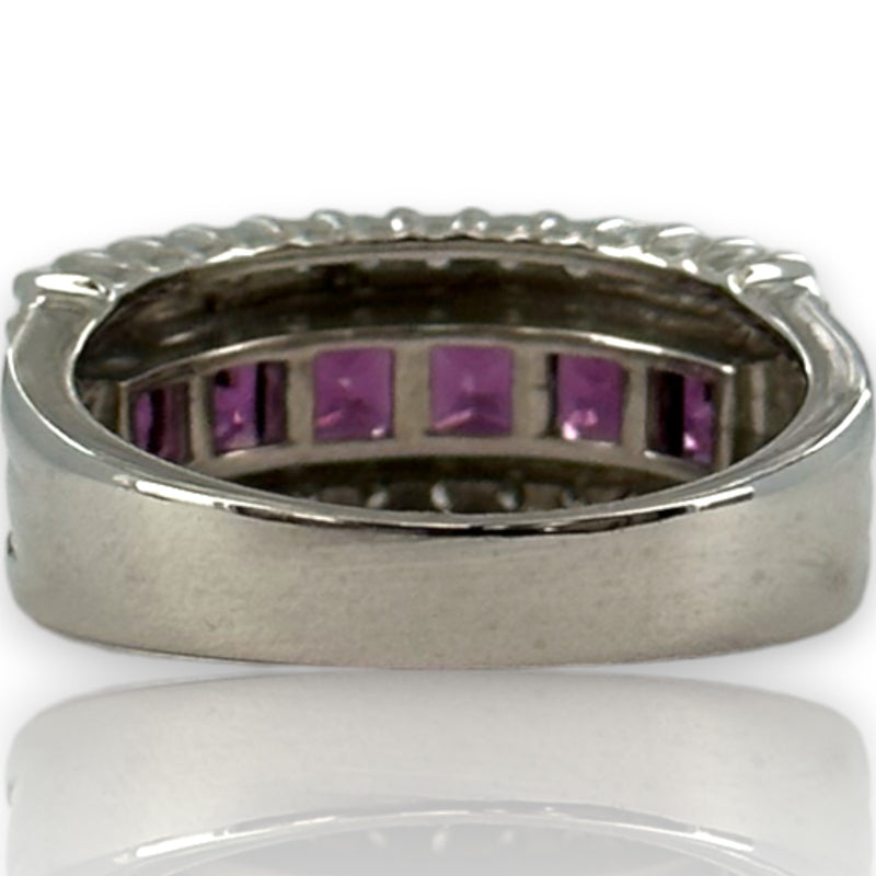 EFFY 14kt White Gold 9.6mm Wide Amethyst and Diamond Band Size 9 Ring