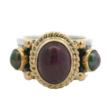 Reve 925 Sterling Silver 14k Yellow Gold Ruby Cabochon Pearl Cocktail Ring Sz 6