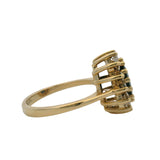 Vintage Solid 14kt Yellow Gold and Sapphire Cocktail Ring with Diamond Halo Size 6.5