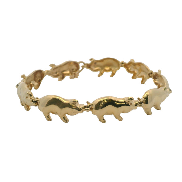 Lucky Pig Chain Link 3D Hog 14K 585 Yellow Gold Swine Animal Bracelet