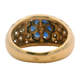 Vintage French Solid 18kt Yellow Gold Sapphire and 1.18ctw Diamond Honeycomb Cocktail Ring Size 6