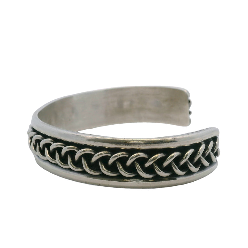 Vintage JR Mexico 925 Sterling Silver Chain Link Pattern Large Cuff Bracelet