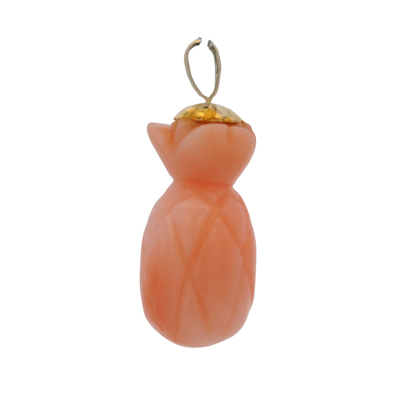 Vintage Mid-Century 14kt Yellow Gold and Angelskin Coral Pineapple Charm Pendant
