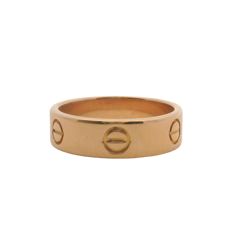 Cartier Solid 18k Rose Gold Love Screw Motif 6mm Wide Ring Size 8.5
