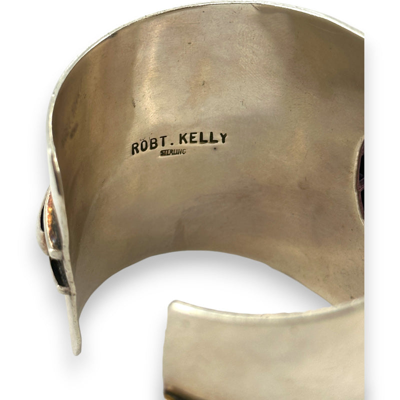 Robert T Kelly Navajo Native American 925 Sterling Silver and 62ct Amethyst Heavy Large Cuff Bracelet