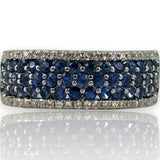 EFFY Jewelry 14kt White Gold Blue Sapphire and Diamond Wide Band Size 7 Ring