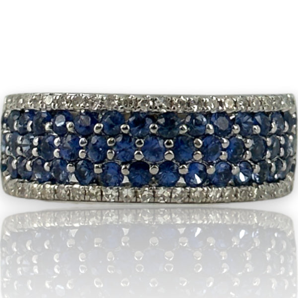 EFFY Jewelry 14kt White Gold Blue Sapphire and Diamond Wide Band Size 7 Ring