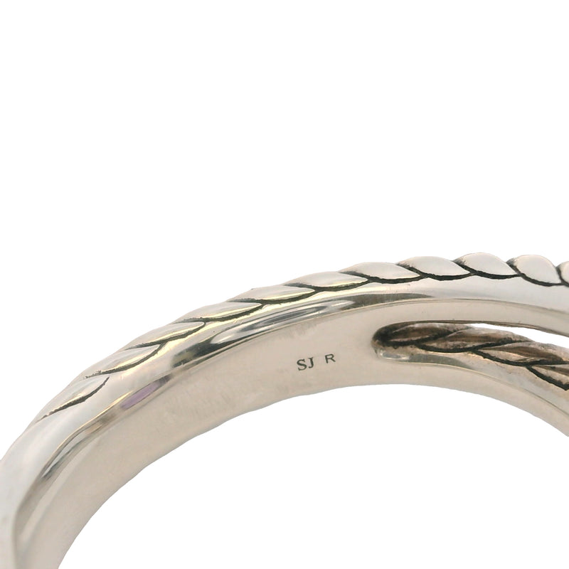 David Yurman 925 Sterling Silver Petite Amethyst Albion Ring with Diamond Halo Size 7