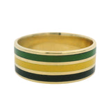Solid 14kt Yellow Gold And Enamel Jamaican Colors Green Yellow Black 8.3mm Band Size 10