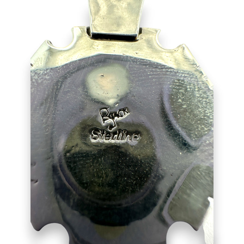 Ray Jack Signed Navajo Native American 925 Sterling Silver Round Pendant with Mixed Inlay Stones Including Turquoise, Malachite, Onyx, Mother of Pearl, and Spiny Oyster