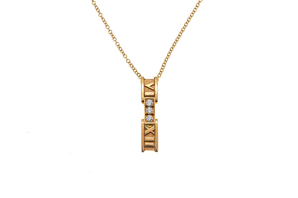 Tiffany & Co Three Diamond Atlas Pendant 18K 750 Rose Gold 16.25" Necklace