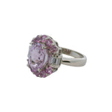 Vintage Effy Bita 14kt White Gold Kunzite and Diamond Halo Cluster Cocktail Ring Size 7