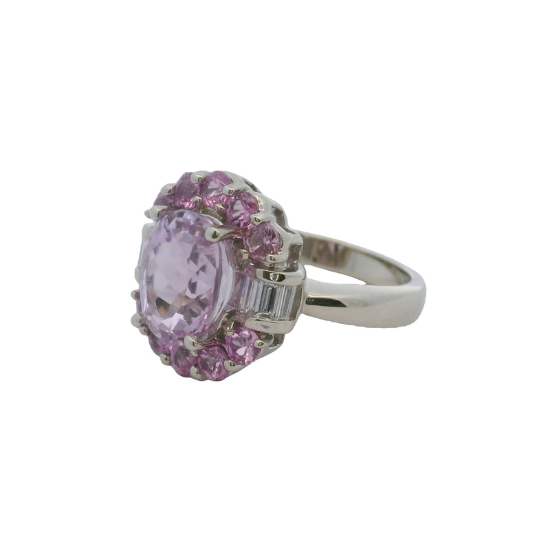 Vintage Effy Bita 14kt White Gold Kunzite and Diamond Halo Cluster Cocktail Ring Size 7