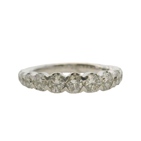 Solid 18kt White Gold and Graduated Diamond Half-Eternity Wedding Band Ring Size 3.5