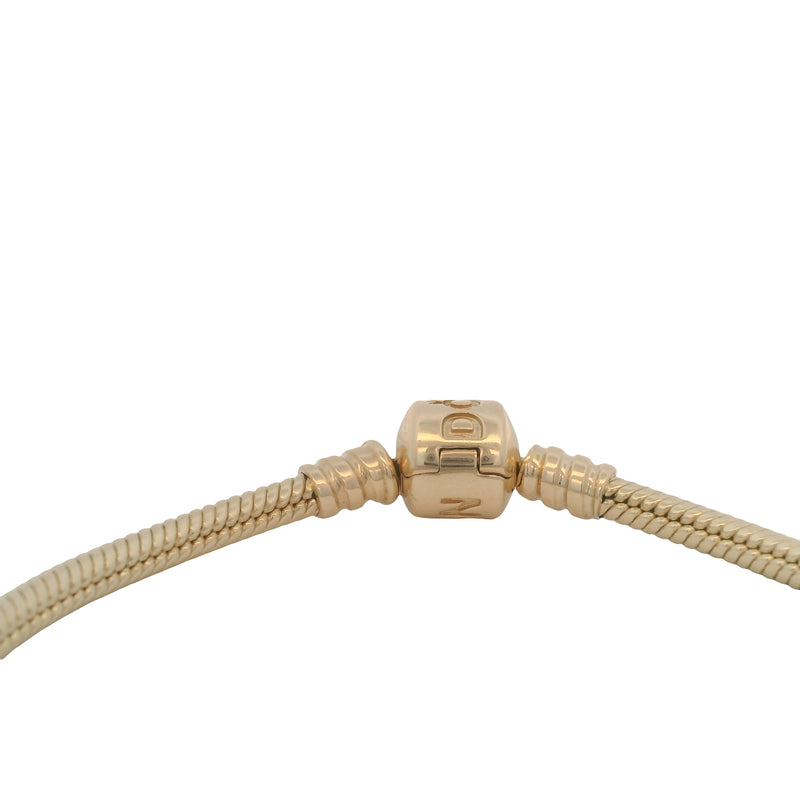 Pandora Solid 14kt Yellow Gold Snake Charm Bracelet With Stoppers and Cylinder Clasp 7.5"