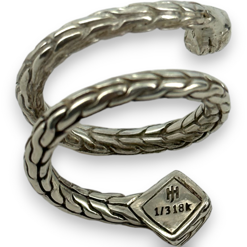 John Hardy Snake Wrap Around Cable Ring 925 Sterling Silver & Gold Ring Size 6