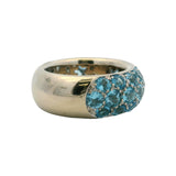 Vintage Italian Solid 18kt White Gold 3.47ct Blue Topaz 9mm Cluster Band Ring Size 6
