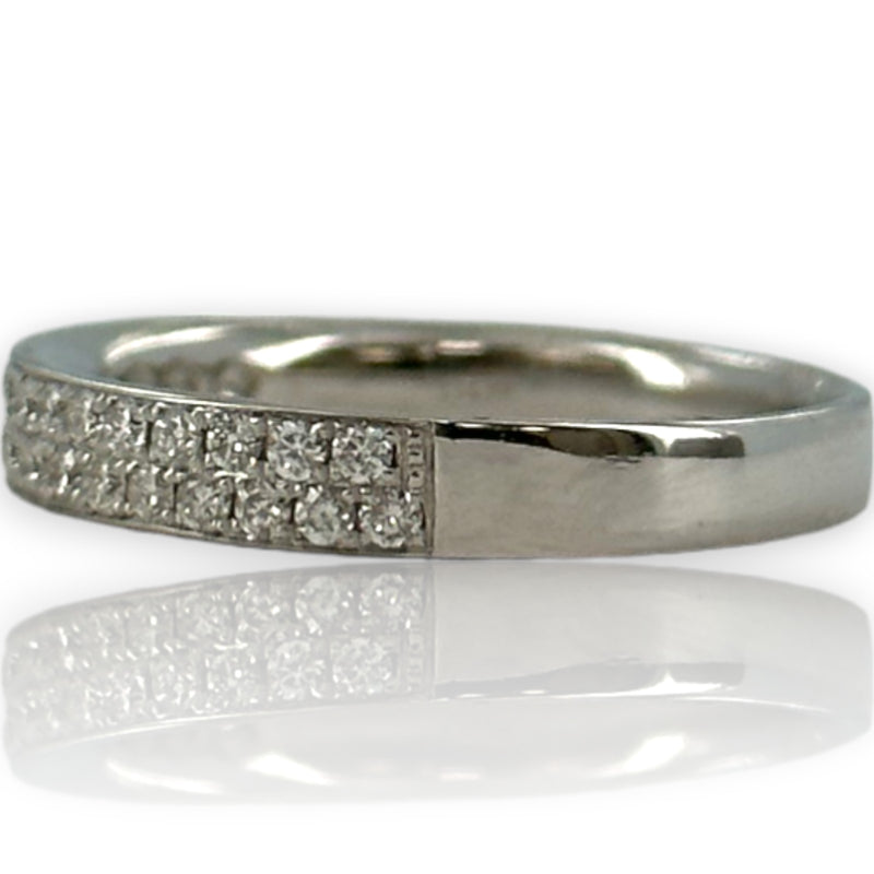 18kt White Gold Half Eternity 3.3mm Wedding Band with Two Rows of Diamonds