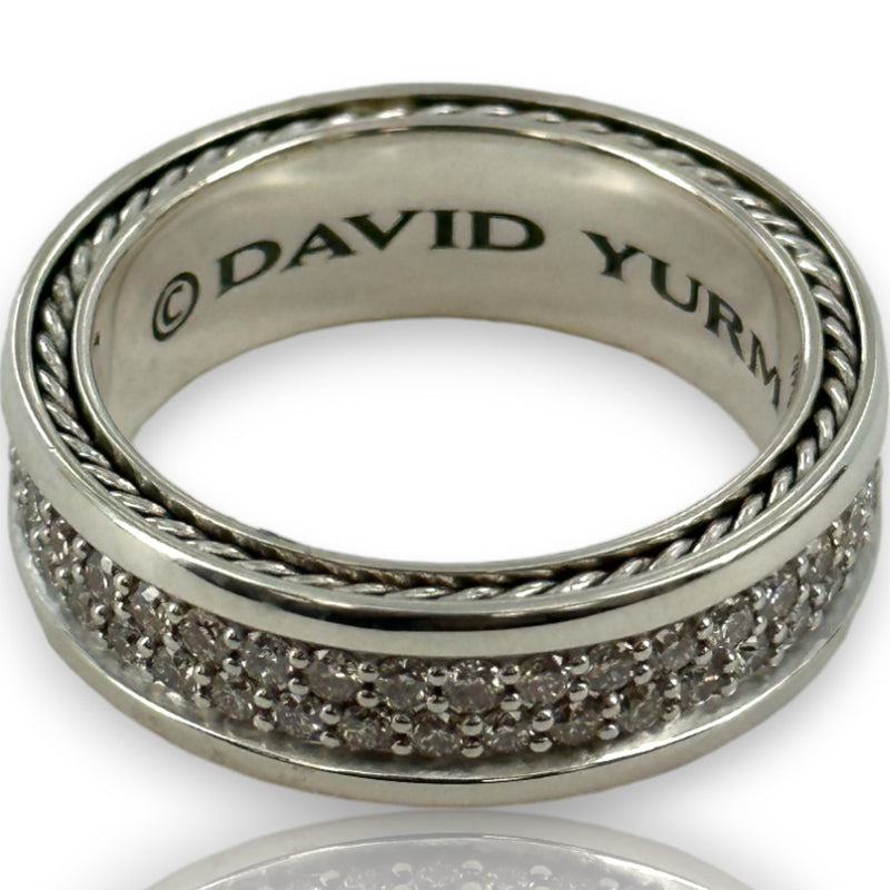 David Yurman 925 Sterling Silver Streamline® Two Row Diamond Eternity Band Ring Size 8.5