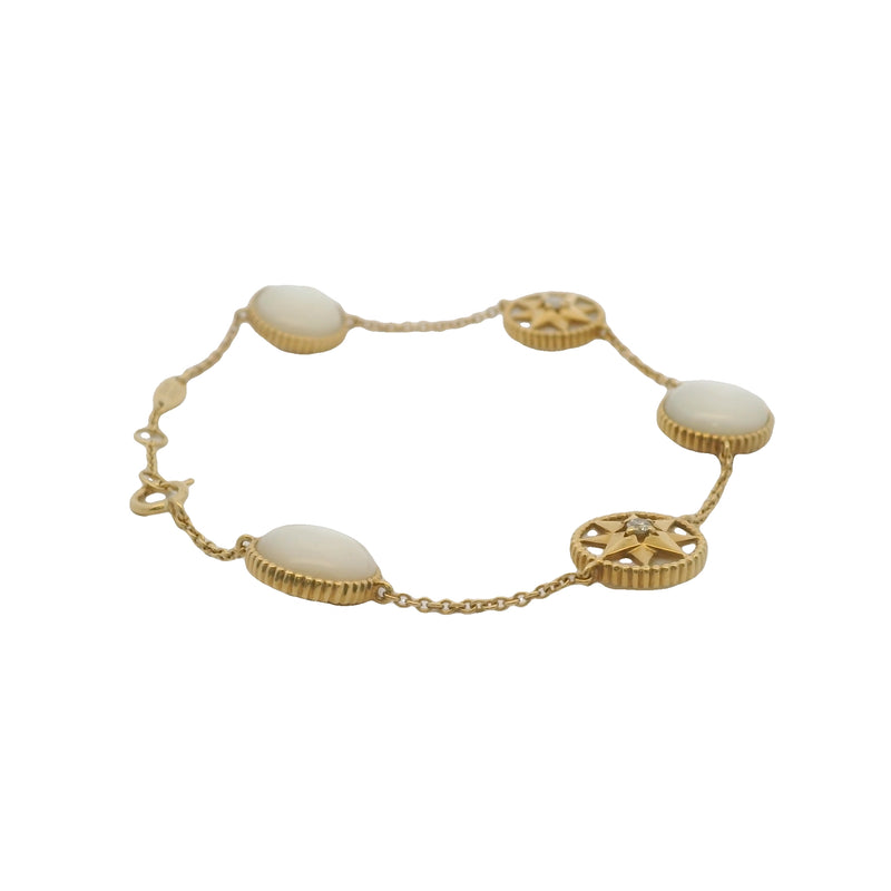 Retired Christian Dior 18kt Yellow Gold Rose des Vents Diamond and Mother of Pearl 7" Bracelet