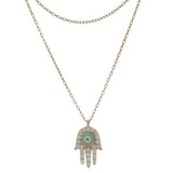 Versani Solid 18kt Rose Gold Diamond and Lab Turquoise Hamsa Pendant 17.5"