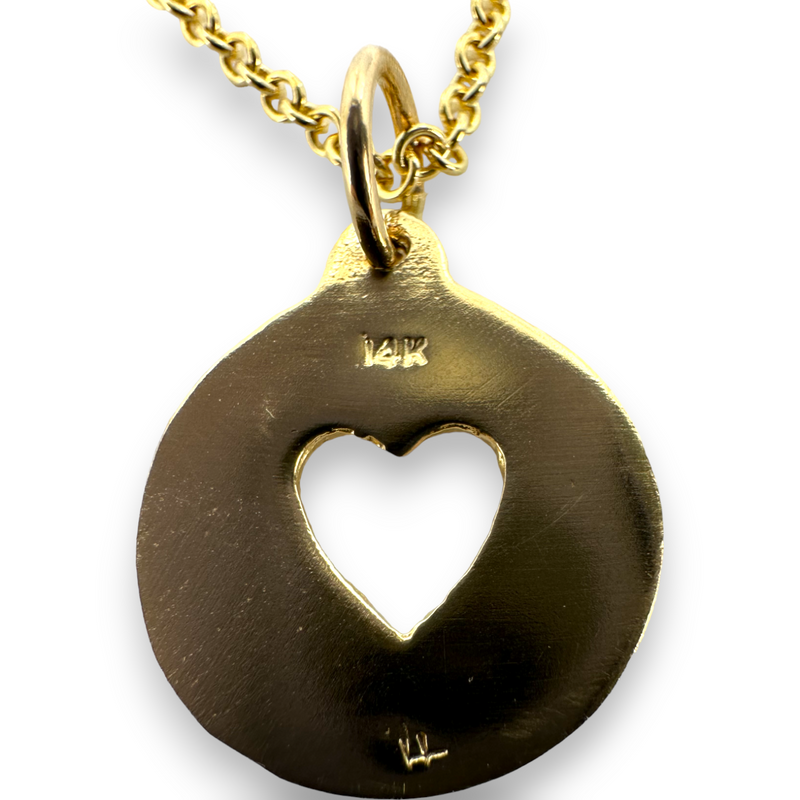 Helen Ficalora Heart Cutout Disk Pendant Charm 14k 585 Yellow Gold Necklace