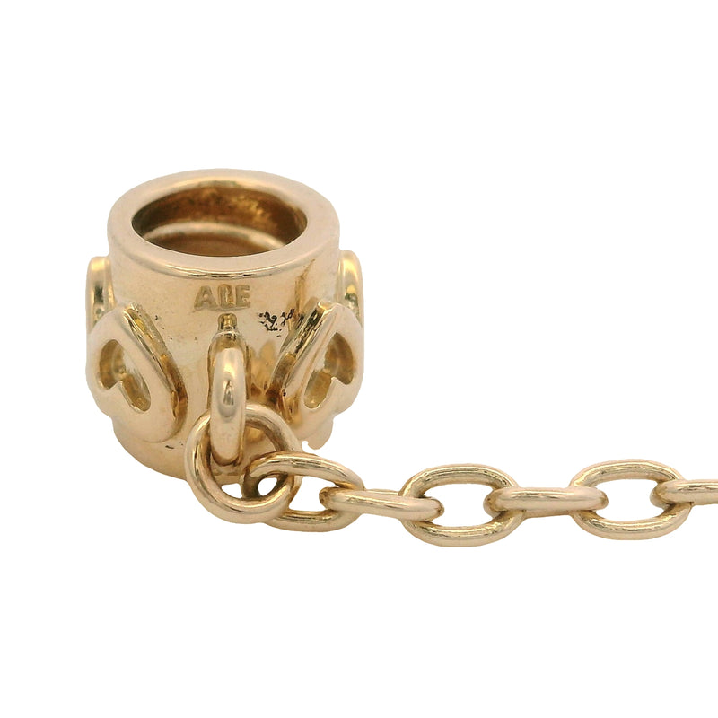 Pandora Moments Solid 14kt Yellow Gold Hearts Safety Chain Slider Bracelet Charm